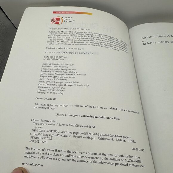 Student Writer: Editor and Critic Paperbook 9th Edition Babara FIne Clouse - Picture 5 of 5